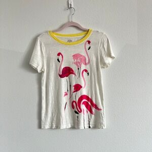 J.Crew White Watercolor Flamingo Graphic T-Shirt S Vacation Core Tropical Artisa